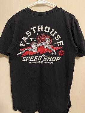 Fast House Black Short Sleeve Tee with tattooed girl graphic size M